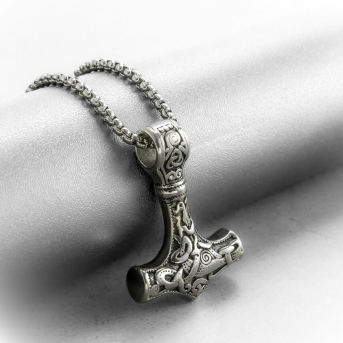 Collana con pendente in acciaio vichingo Mjolnir del martello di Thor, catena inclusa