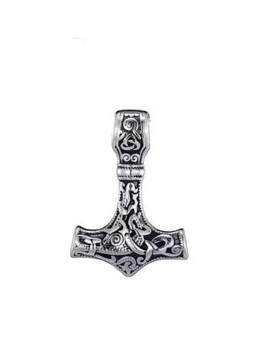 Collier pendentif marteau de Thor Mjolnir viking acier doré or fin chaine incluse