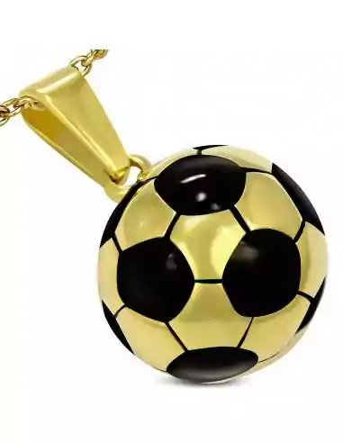 Ciondolo pallone da calcio da uomo in oro e acciaio inossidabile nero e 1 catena