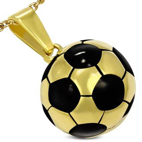 Men's gold and black stainless steel football ball pendant and 1 chain