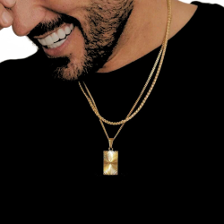 Chain and pendant woman or man rectangle sun ray gold golden gold fine