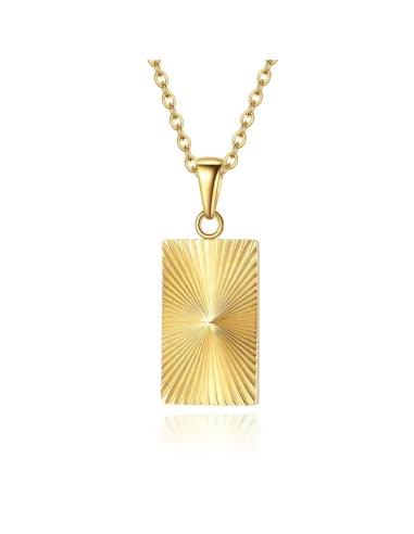 Chain and Pendant for Women or Men Rectangle Ray of Sun gilded steel with fine gold