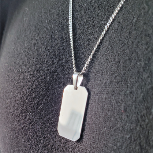 Colgante de collar de placa militar hexagonal Espejo de efectos de acero para hombres