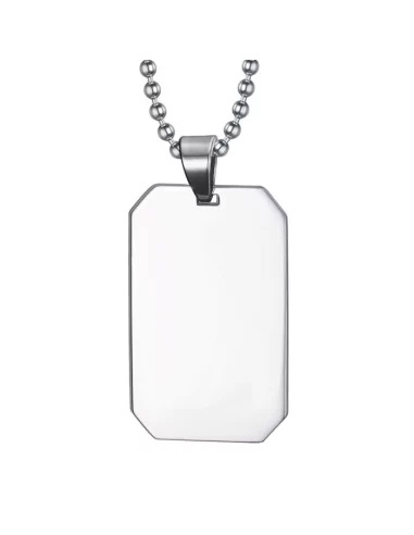 Necklace Pendant Hexagonal Military Plate Man Steel Effect Mirror Chain Inclusive
