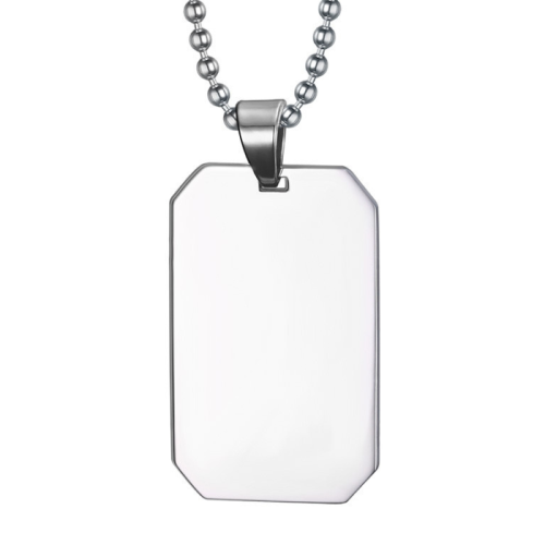 Necklace Pendant Military Plate Hexagonal Men Steel Mirror Effect Chain Included