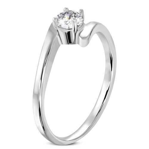 WOMEN'S SOLITAIRE RING STEEL AND ZIRCON ROUND STONE WEDDING ENGAGEMENT NEW