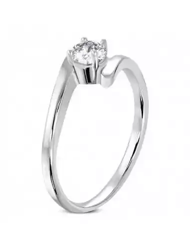 WOMEN'S SOLITAIRE RING STEEL AND ZIRCON ROUND STONE WEDDING ENGAGEMENT NEW