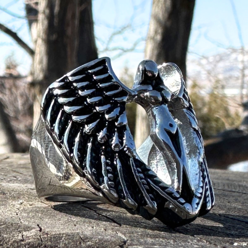 Biker Angel Man Stainless Steel Ring