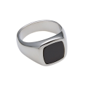 Knight Man Stainless Steel Silver Cabochon Onyx Black