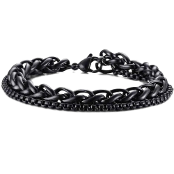 Men's double chain stainless steel curb bracelet black...