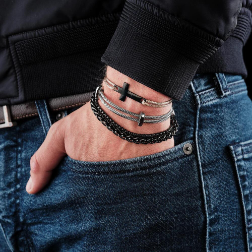 Pulsera hombre doble cadena acero inoxidable color negro 21cm