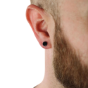 Boucles clous d'oreilles homme en acier noire puce ronde noire à vis