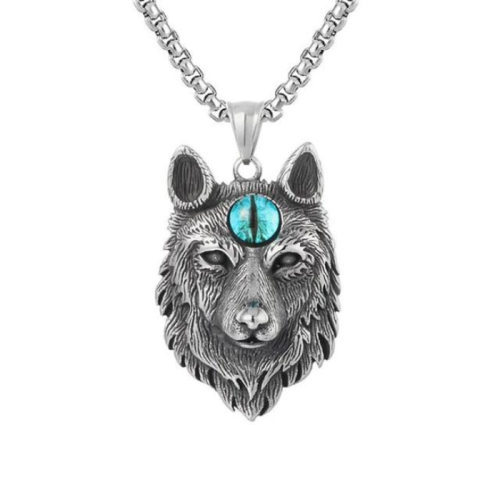Collana ciondolo uomo lupo testa fenrir blu orologio catena inclusa