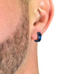 Ohrringe für Männer in Edelstahl blaue Kreolen mit Clips