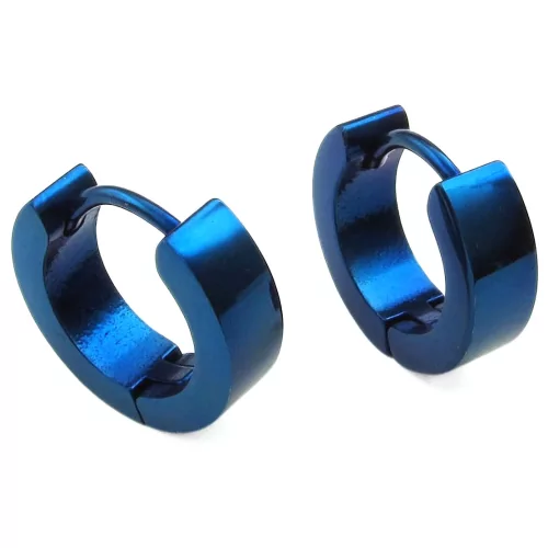 Earrings for Men in Stainless Steel Blue Creoles with Clips