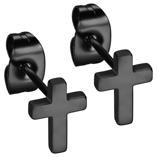 Clous d'oreilles croix noire pour homme en acier