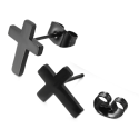 Boucles d'oreilles clous croix noire femme homme