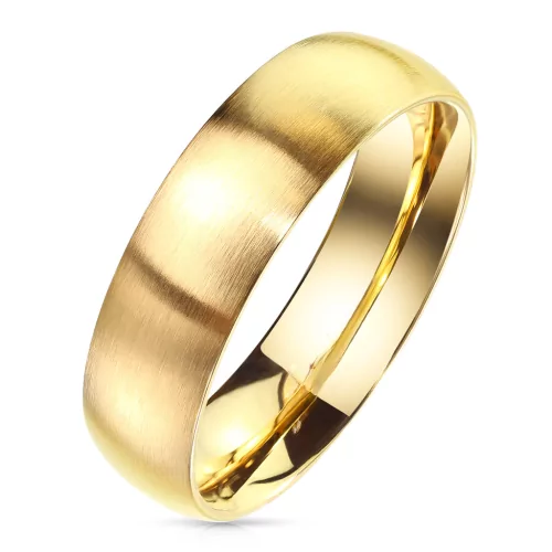 Engagement ring Alliance Femme Homme en Acier Doré Gold Finition Mate Brossée 6mm Personalized