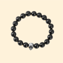 Black Onyx Stones Bracelet Protection and Death Head in Stainless Steel Biker