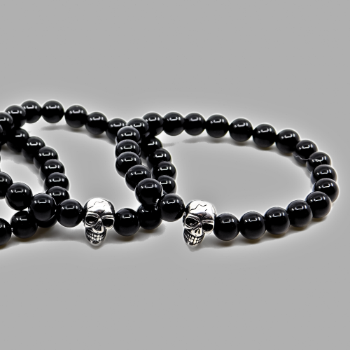 Bracelet en pierres Adamas noires tête de mort