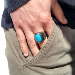 Knight Turquoise Stone Man Ring Tribal Stainless Steel Protector 2