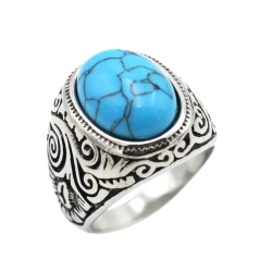 Knight Turquoise Stone Man Ring Tribal Stainless Steel Protector