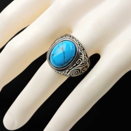 Caballero turquesa piedra anillo acero inoxidable biker tribal