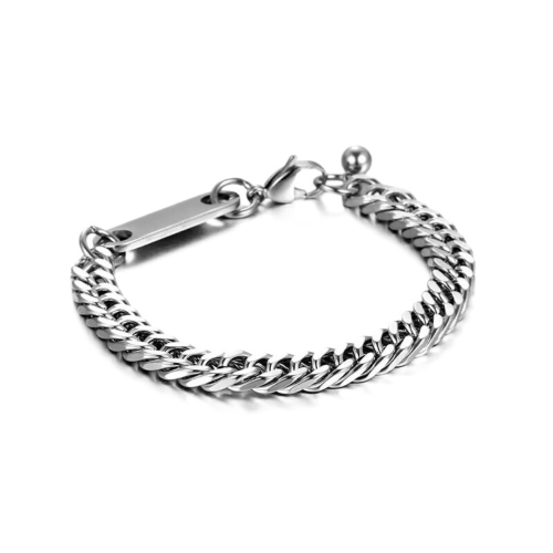 Bracelet Homme Maille Cubaine en Acier Plaque à Graver Personnalisable 8mm