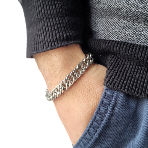 Bracelet Pour Homme Maille Cubaine en Acier Plaque à Graver Personnalisable 8mm