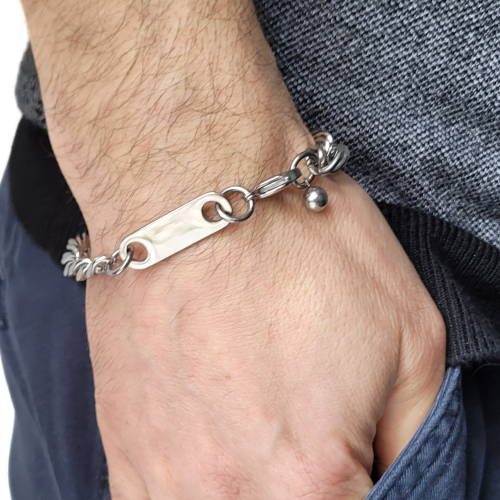 Bracelet Homme Maille Cubaine en Acier Plaque à Personnaliser 8mm