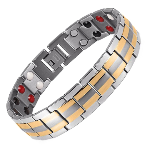 Magnet Bracelet For Men Stainless Steel With Magnets Germanium Lines Gold Finished 21cm