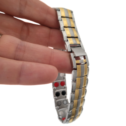 Bracciale magnetico per gli uomini in acciaio inox con magneti Germanium Lines Oro Finito 21cm