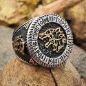 Ring Wikinger Fenrir Wolf Vegvisir Valknut Amulett-Siegel Runes Celtic Man Stahl