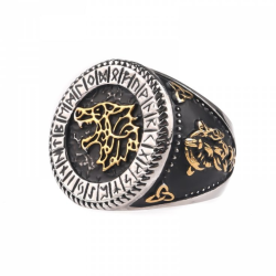 Wikinger Ring - Fenrir Ritter Lup Vegvisir Valknut Amulett Seal Celtic Runes Mann Stahl