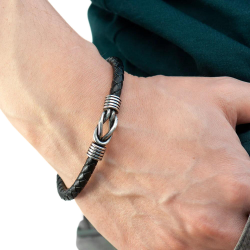 Leather Bracelet Infinite Node For Men with Clasp Magnetic Steel to Customize 19cm