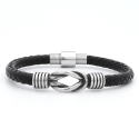 Pulsera de acero inoxidable de cuero trenzado negro