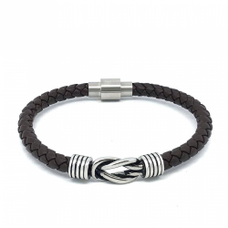 Braccialetto in pelle per nodo infinito da uomo con chiusura in acciaio magnetico per personalizzare 19 cm