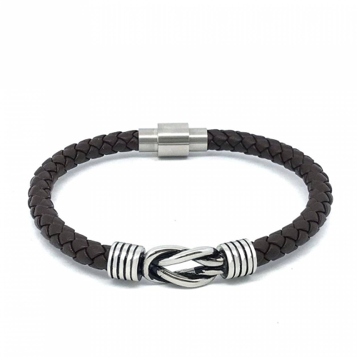 Infinite Noeud Leather Bracelet For Men with Clasp Magnetic Steel To Customize 19cm