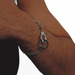 Bracelet Couple Men's Handcuffs Stainless Steel Silver Gourmette Maille Cubaine
