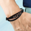 Bracciale in pelle nera tendenza triple cravatte e chiusura magnete in acciaio 20cm