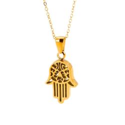 Fatma-Frau Hand Anhänger Halskette Cluster und Goldgold Goldstahl-Ball-Ohrringe 2