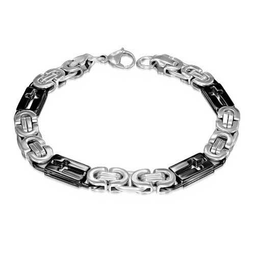 PULSERA HOMBRE ACERO MALLA BIZANTINA Y CRUZ LATINA PLACA NEGRA