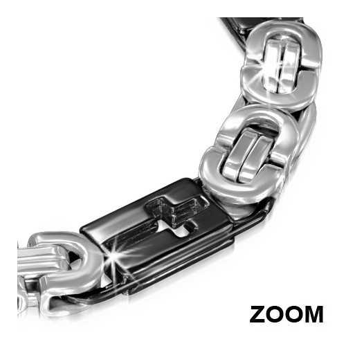 PULSERA HOMBRE ACERO MALLA BIZANTINA Y CRUZ LATINA PLACA NEGRA