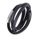 Men's bracelet showing the different braided and smooth leather strips as well as the customizable clip clasp.