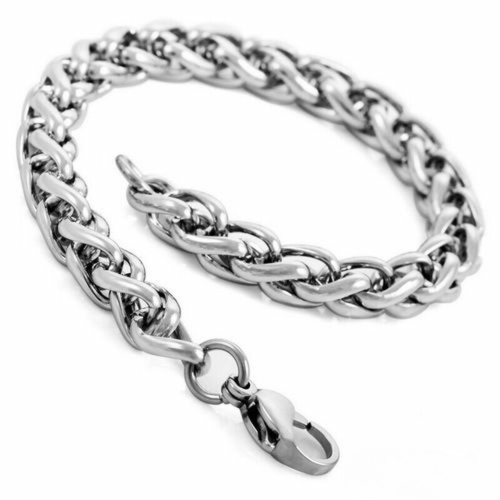 Pulsera de hombre de acero inoxidable pulido, que consiste en una malla de palma torcida con un ancho de 8 mm.