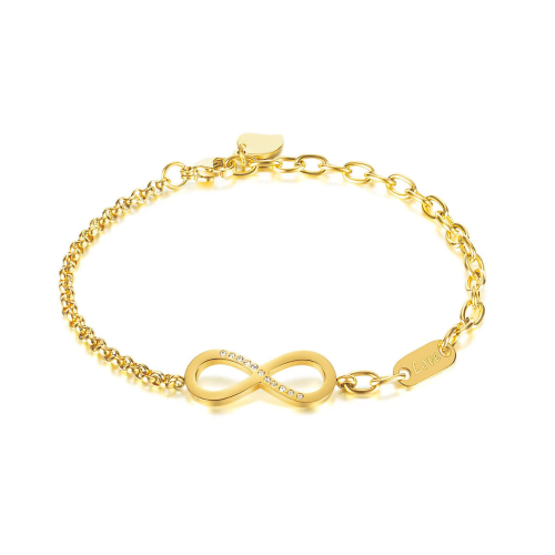 Bracelet Femme Symbole Infini en Acier Doré à l'Or Fin Ajustable Plaque Love Médaillon Personnalisable