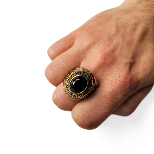 Bague Harley Davidson Homme Acier Or Fin Pierre Noire Zirconium Croix Biker