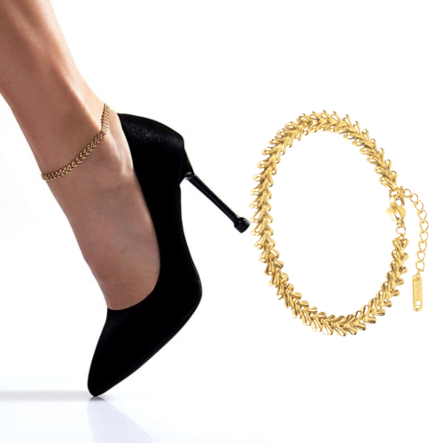 Ankle Chain Woman Original in Stainless Steel Gold Fin Maille Epi of Blé V Ankle Chain