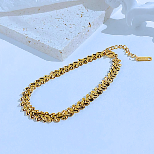 Women's Bracelet Inoxidable Steel Gold Finish Maille Epi de Blé V Ank Chain