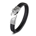 Black Leather Bracelet Clasp Ouroboros Serpent Steel For Men